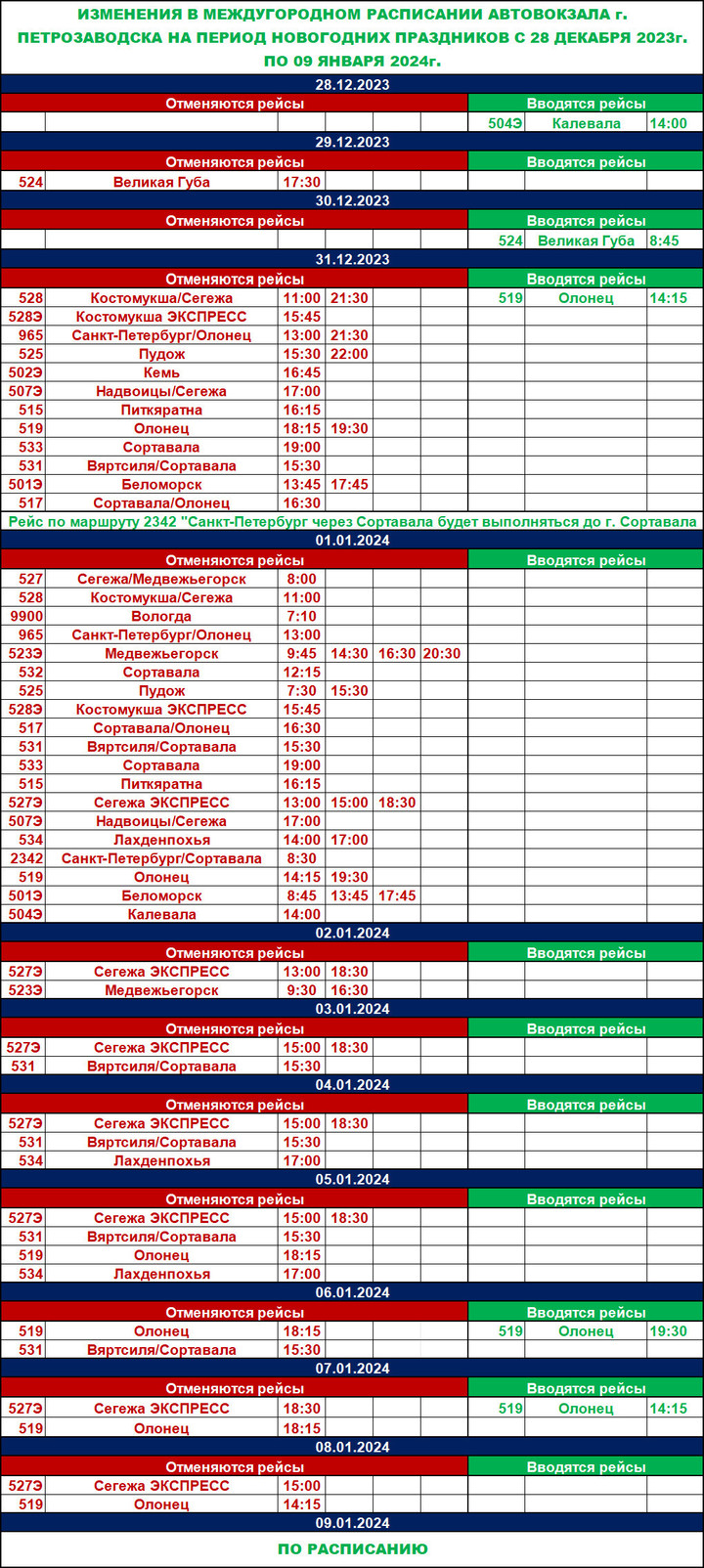 Стало известно расписание автобусов из Петрозаводска в новогодние праздники  - МК Карелия